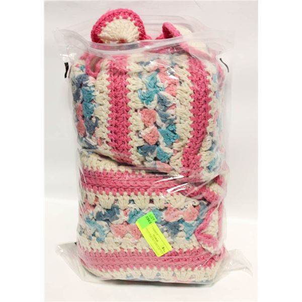 2 KNITTED THROWS APROX 80"X28" PINK