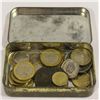 Image 1 : SMALL OLD TIN WITH ESTATE WORLD COINS