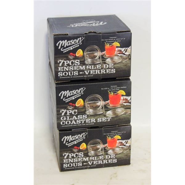 3 GLASS MASON JAR COASTER SETS