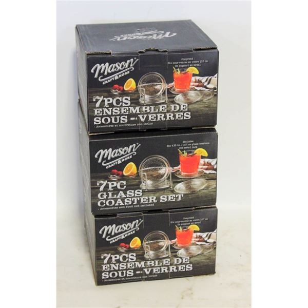 3 GLASS MASON JAR COASTER SETS