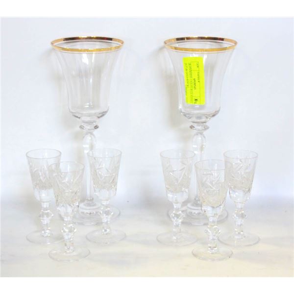 (8) PINWHEEL LIQUEUR GLASSES (4.5") & GOLD-RIM