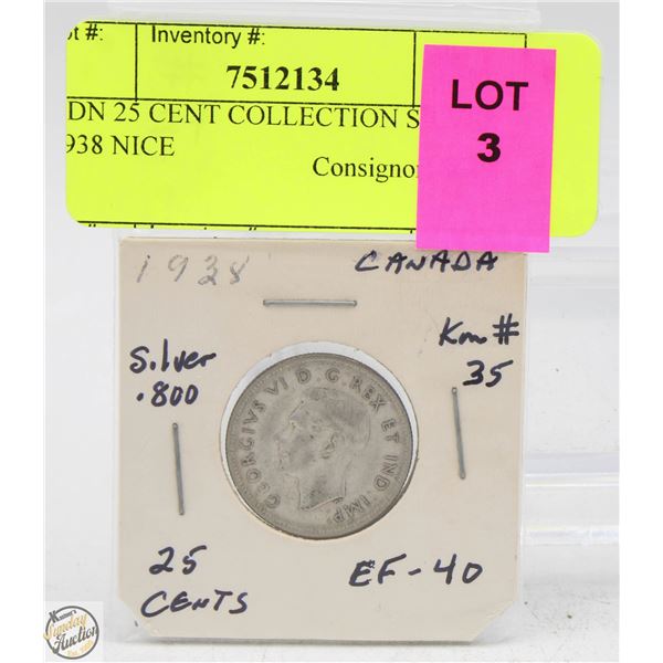 CDN 25 CENT COLLECTION SILVER 1938