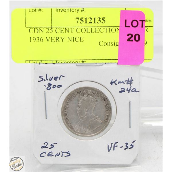 CDN 25 CENT COLLECTION SILVER 1936
