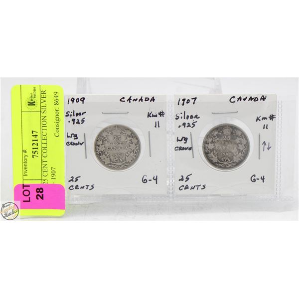 CDN 25 CENT COLLECTION SILVER 1909 + 1907