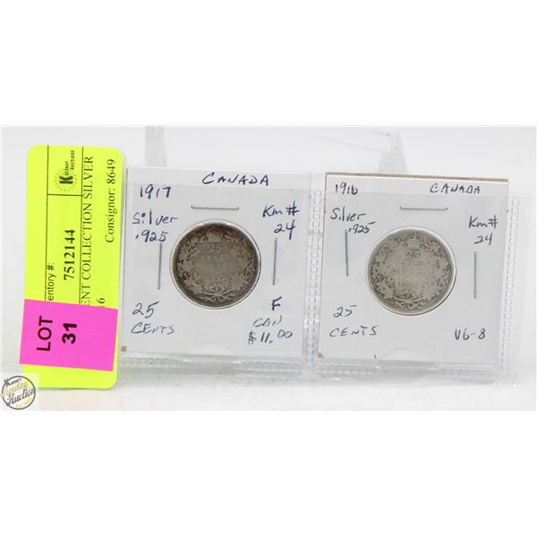 CDN 25 CENT COLLECTION SILVER 1917 + 1916