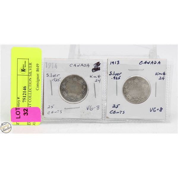 CDN 25 CENT COLLECTION SILVER 1914 + 1913