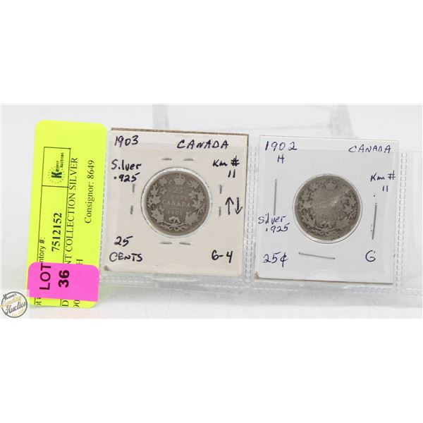 CDN 25 CENT COLLECTION SILVER 1903 + 1902H
