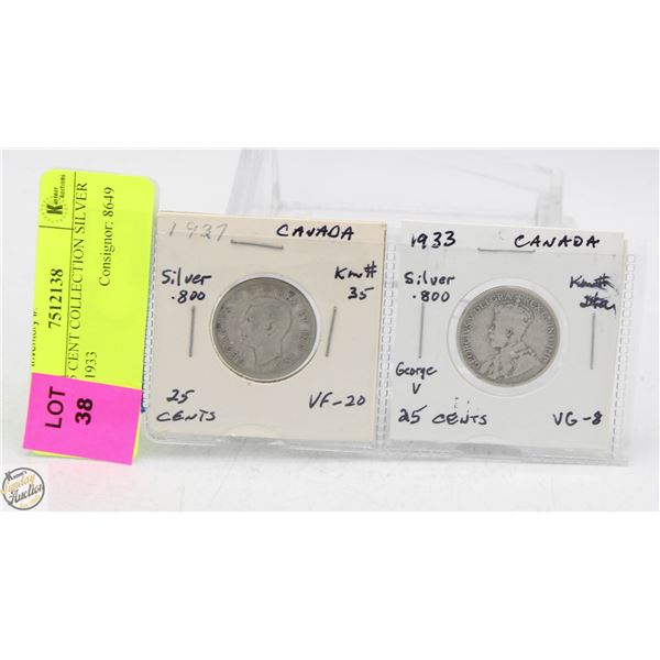 CDN 25 CENT COLLECTION SILVER 1937 + 1933