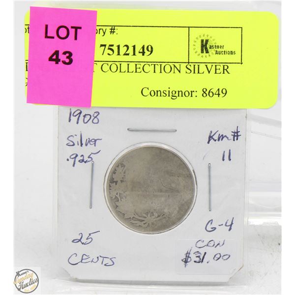 CDN 25 CENT COLLECTION SILVER 1908