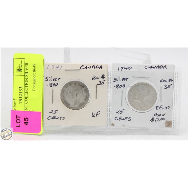 CDN 25 CENT COLLECTION SILVER 1941 + 1940