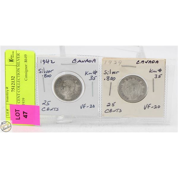 CDN 25 CENT COLLECTION SILVER 1942 + 1939