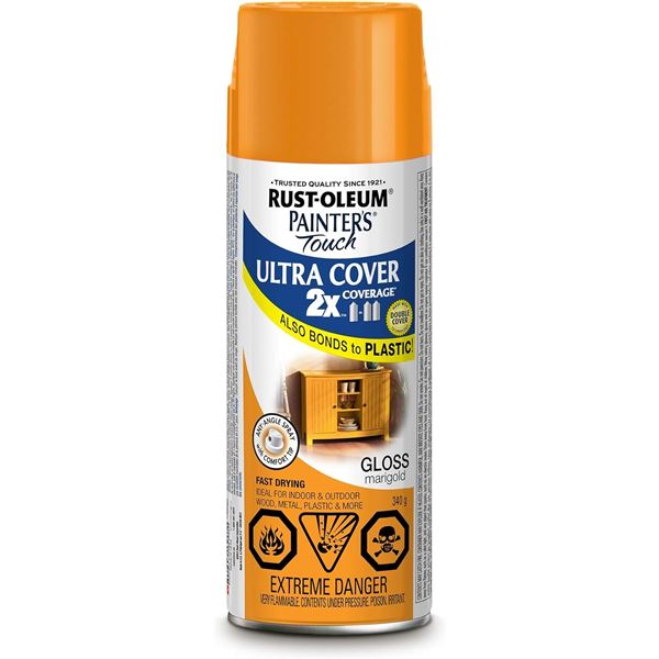 THREE 340G CANS OF RUST-OLEUM GLOSS MARIGOLD