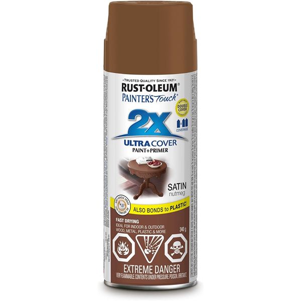 THREE 340G CANS OF RUST-OLEUM SATIN NUTMEG