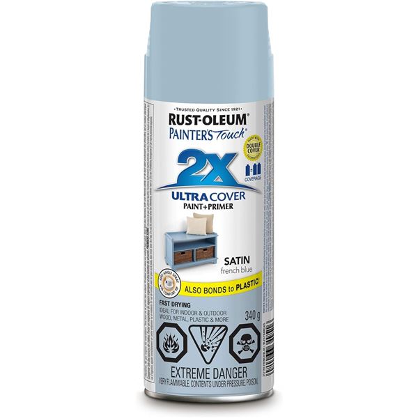 THREE 340G CANS OF RUST-OLEUM SATIN FRENCH BLUE