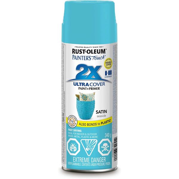 THREE 340G CANS OF RUST-OLEUM SATIN SEASIDE