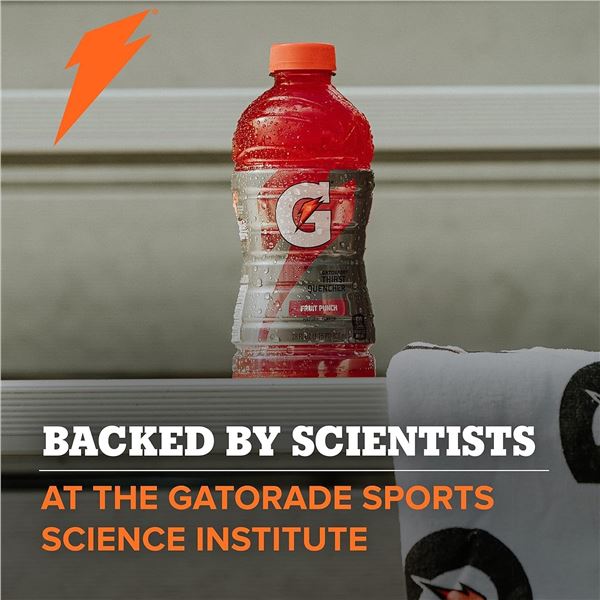 CASE WITH 12 828ML BOTTLES OF GATORADE FRUIT PUNCH