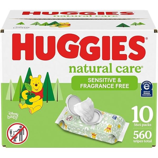 REPACKEDLOT OF TEN 56 PACKS OF HUGGIES BABY WIPES