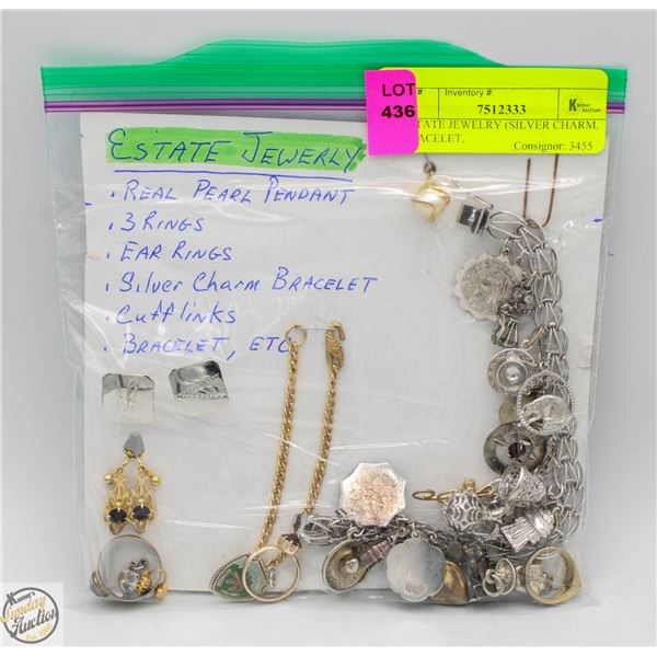 ESTATE JEWELRY (SILVER CHARM, BRACELET,