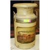 Image 1 : HEAVY VINTAGE CREAM CAN PAINTED W/TRAIN SCENE