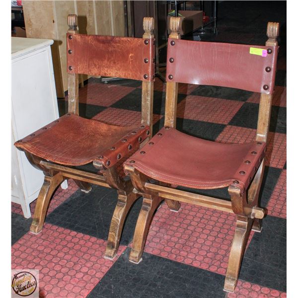 LOT OF 2 CUSTOM LEATHER SIDE CHAIRS