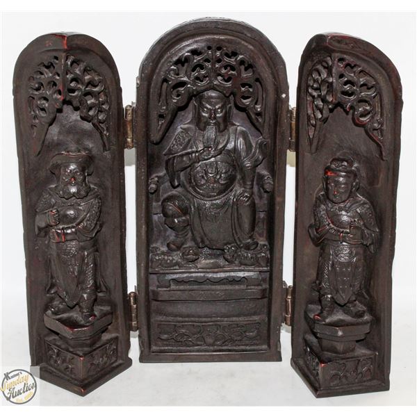 CHINESE FOLDING BUDDHA TRIPTYCH SHRINE 9" TALL