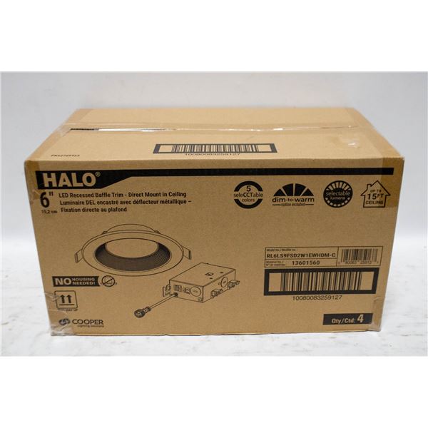 HALO 6" LED RECESSED BAFFLE TRIM QTY 4 UNUSED