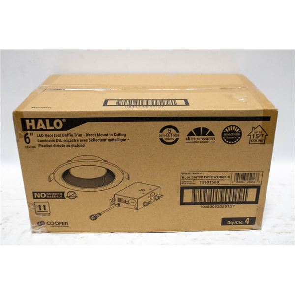 HALO 5"/6" RECESSED DOWN LIGHT QTY 4 IN BOX UNUSED