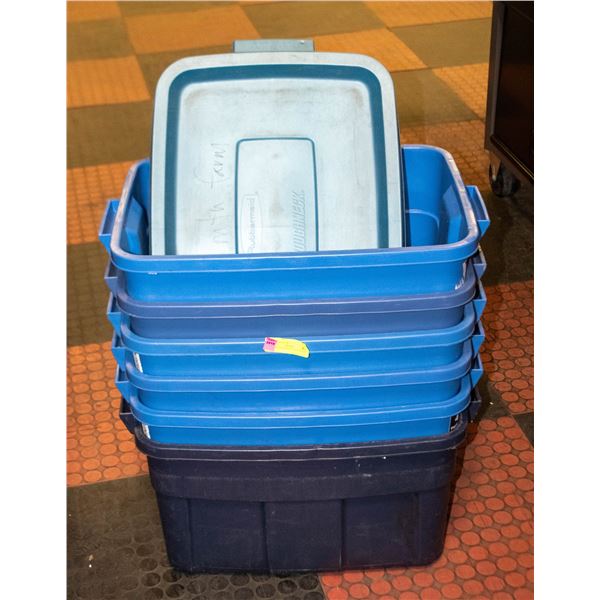 5 USED RUBBERMAID BINS WITH LIDS