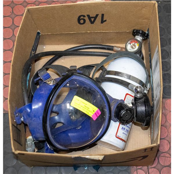 ESCAPE AIR MASK, RESPIRATOR AND TANK. TANK NEEDS