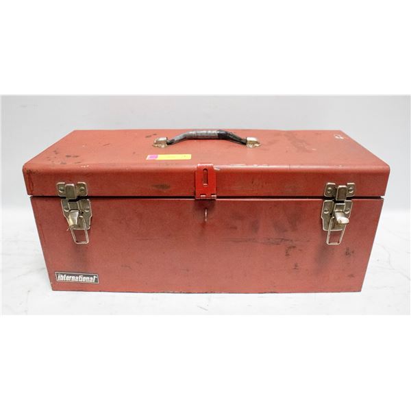 STEEL TOOL BOX RED W/TRAY SIZE 21" LONG