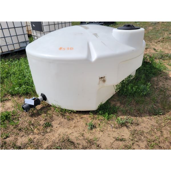 Poly water tank. Approx 300 gallons, for truck box. C/w valve and lid.