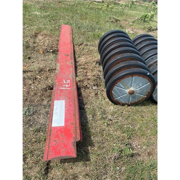 Set of 4ft drill packer wheels, and seed drill tin.
