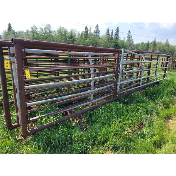 Free standing panel, approx. 288 in. x 64 in., 3 in. pipe, c/w 16 ft gate