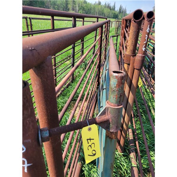 Free standing panel, approx. 288 in. x 63 in., 3 in. pipe, c/w 16 ft gate (bent)