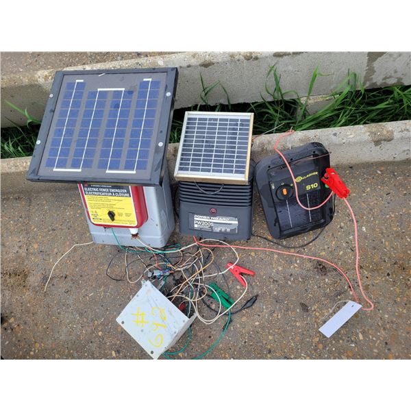 3 solar fence chargers. Coop, Power wizard, Gallagher, and one older elec. fencer.