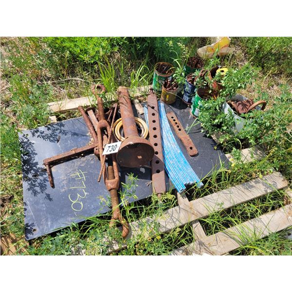 Harrow tines, assorted iron, linkage bar, etc.