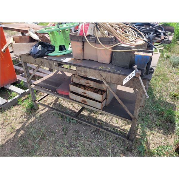 Metal welding table. Approx 5ft X 2ft . Vice, ext. cords, tool box.