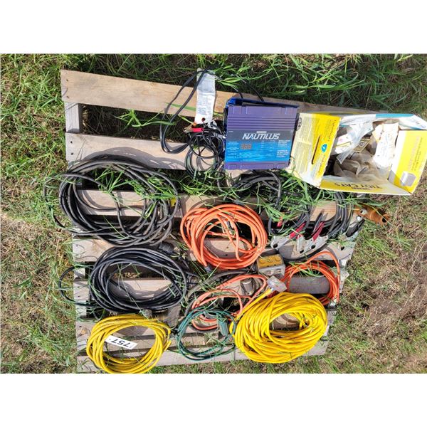 Various cords, battery chargers, and cables.