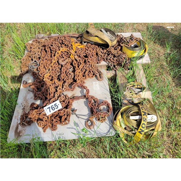 Various lengths of chain, tow rope, ratchet tie down straps.