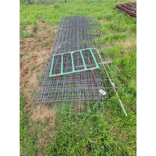 (Selling all together) Large Qty of 16ft hog panels. 52" tall, and 1 green metal gate. 33" X45"