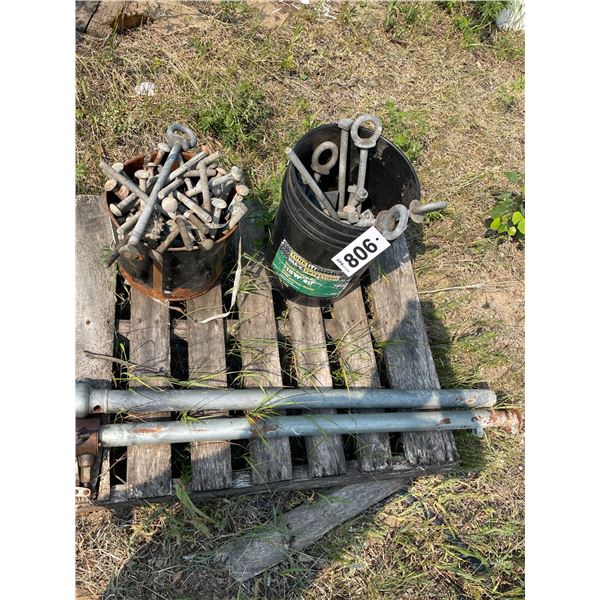 Pail of screw anchor jack legs , pail of anchor bolts.