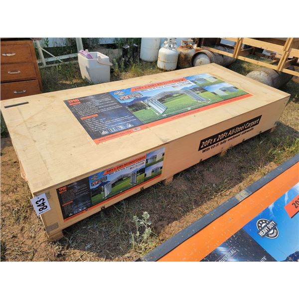 TMG All steel carport. 20ft x 20ft X10ft. New, in box.