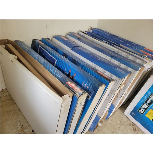 100w 12v Crystalline solar panels. Approx 12, 2 panels per box. As new.