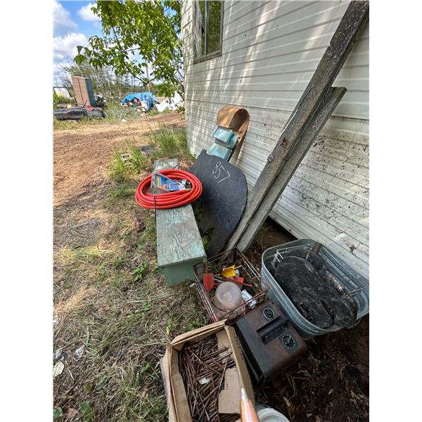3 wooden bears, bench, heated hose, sleigh, concrete nails and misc.