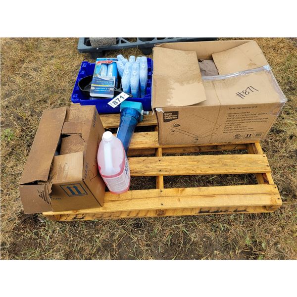 Qty  of RV parts, water filter, ice packs, propane elec.grill, antifreeze etc.