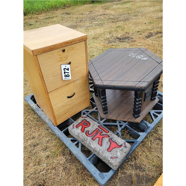 2 end tables, and western stepping stone.