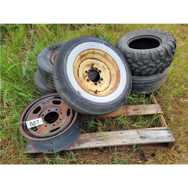 Qty  of rims and tires of various sizes.