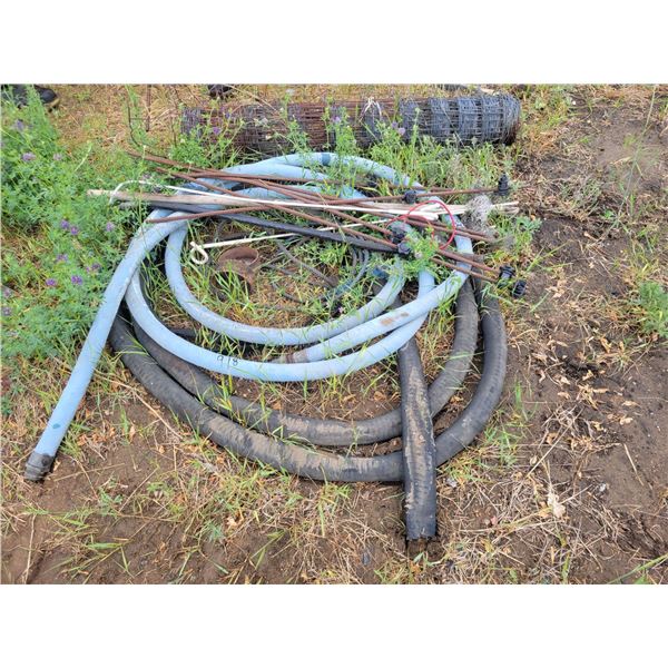 Partial roll of page wire, approx  1.5"-2" hoses and misc.