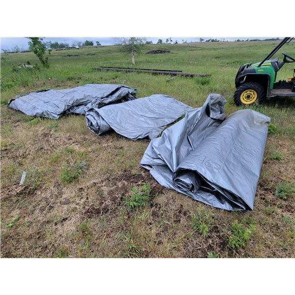 Approx 3 Inland plastic hay tarps. Silver.