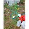 Image 5 : Pail of Powdered pressure washer soap, tomato cages, shovel, broom, jerry cans and misc.